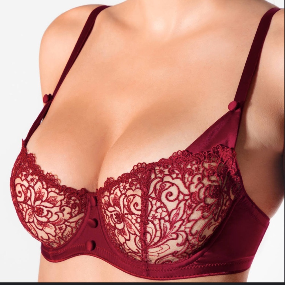 Aubade - Saint Tropez Lace Corset & Bra Set - Red / 32D - Picture 4 of 6